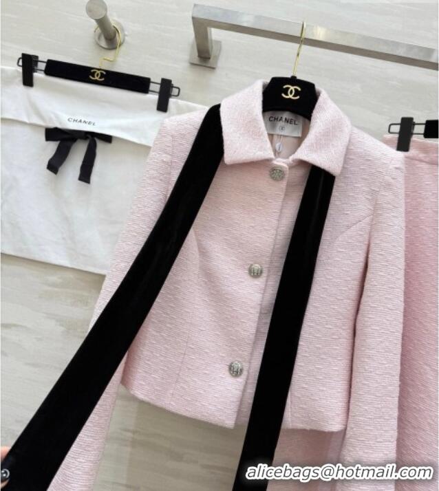 Inexpensive Chanel Tweed Jacket and Skirt Set with Bow CH031109 Pink 2026