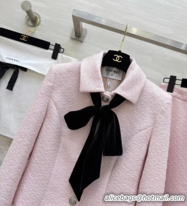 Inexpensive Chanel Tweed Jacket and Skirt Set with Bow CH031109 Pink 2026