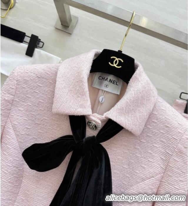 Inexpensive Chanel Tweed Jacket and Skirt Set with Bow CH031109 Pink 2026