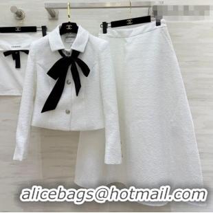 Famous Brand Chanel Tweed Jacket and Skirt Set with Bow CH031109 White 2026
