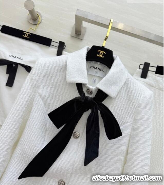 Famous Brand Chanel Tweed Jacket and Skirt Set with Bow CH031109 White 2026