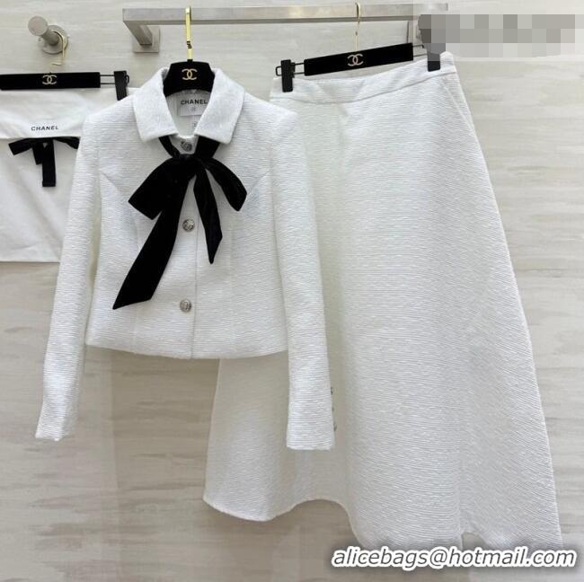 Famous Brand Chanel Tweed Jacket and Skirt Set with Bow CH031109 White 2026