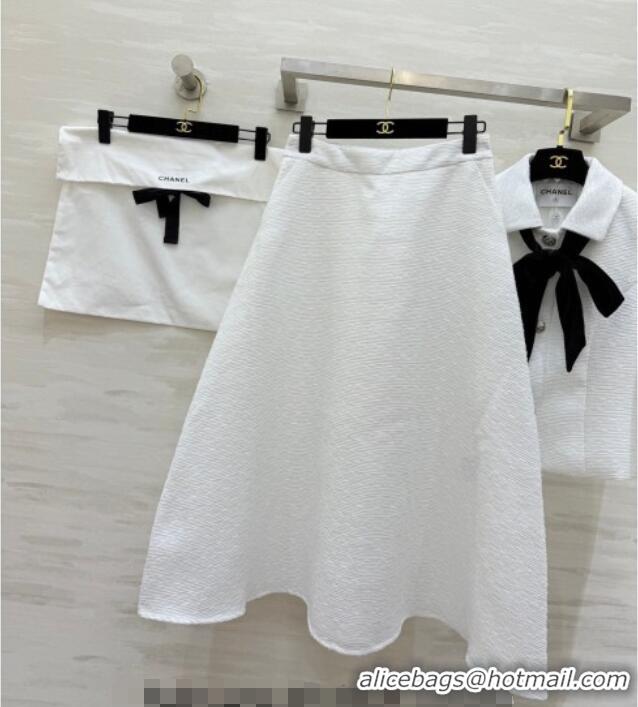 Famous Brand Chanel Tweed Jacket and Skirt Set with Bow CH031109 White 2026