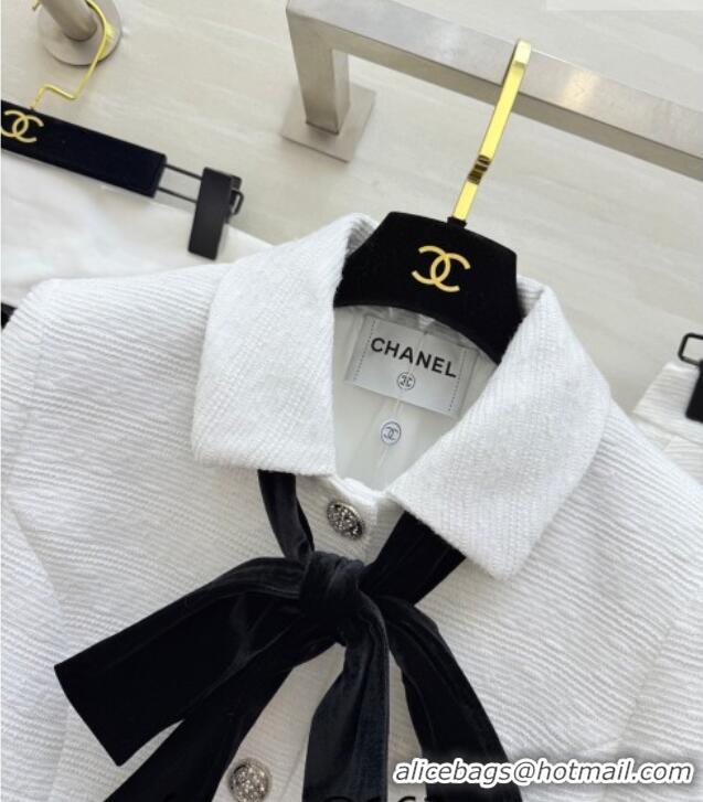 Famous Brand Chanel Tweed Jacket and Skirt Set with Bow CH031109 White 2026