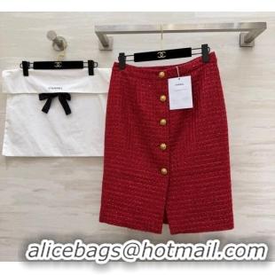 Luxury Cheap Chanel Tweed Skirt CH0311012 Red 2026