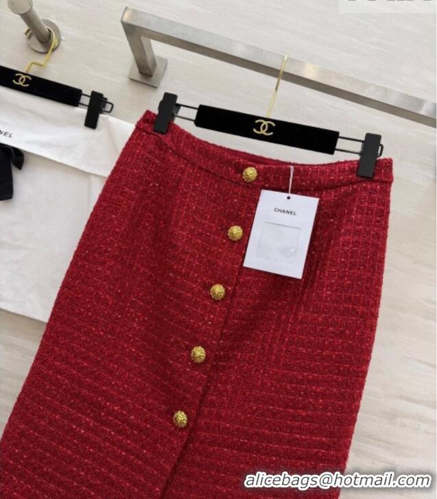 Luxury Cheap Chanel Tweed Skirt CH0311012 Red 2026