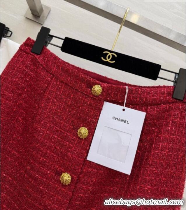 Luxury Cheap Chanel Tweed Skirt CH0311012 Red 2026