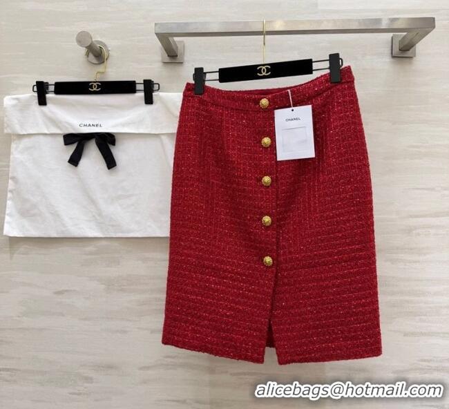 Luxury Cheap Chanel Tweed Skirt CH0311012 Red 2026