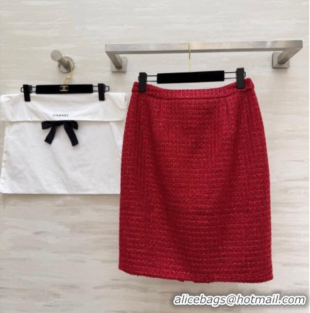 Luxury Cheap Chanel Tweed Skirt CH0311012 Red 2026