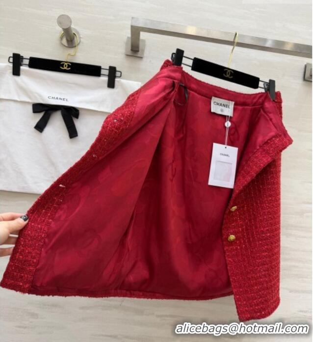 Luxury Cheap Chanel Tweed Skirt CH0311012 Red 2026