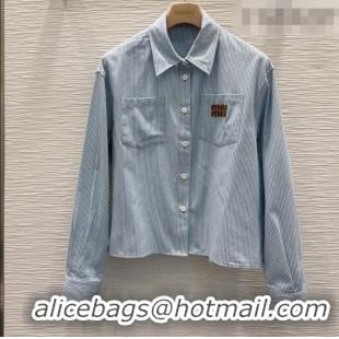 Traditional Discount Miu Miu Cotton Striped Shirt MM031101 Blue 2026
