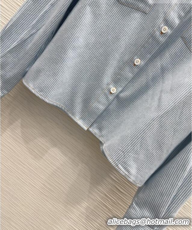 Traditional Discount Miu Miu Cotton Striped Shirt MM031101 Blue 2026