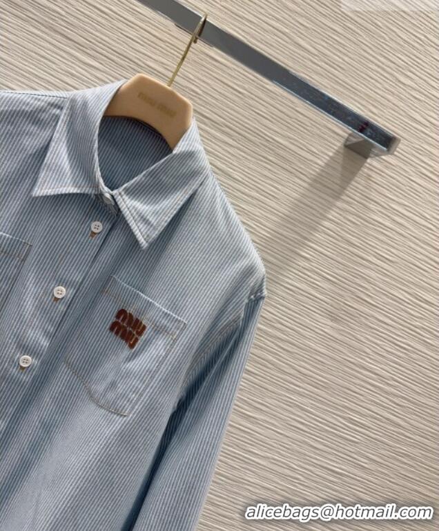 Traditional Discount Miu Miu Cotton Striped Shirt MM031101 Blue 2026