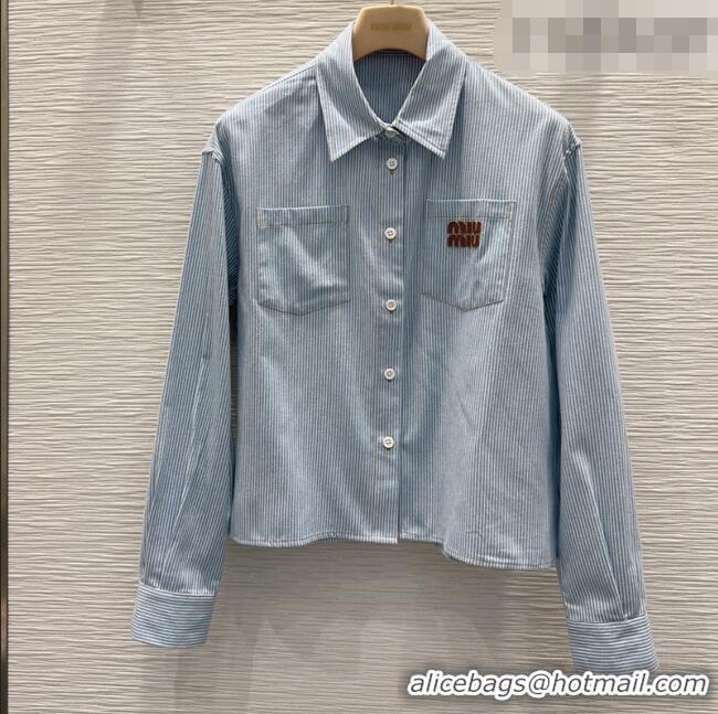 Traditional Discount Miu Miu Cotton Striped Shirt MM031101 Blue 2026