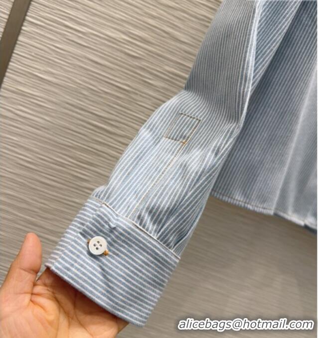 Traditional Discount Miu Miu Cotton Striped Shirt MM031101 Blue 2026