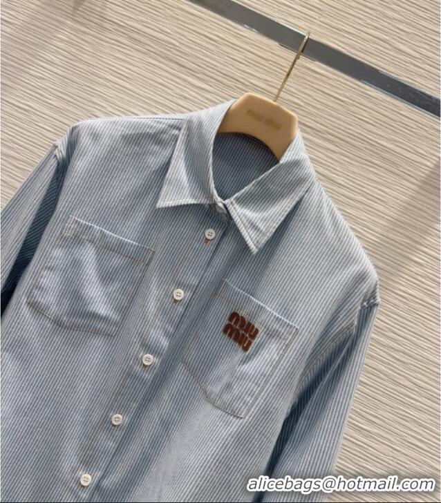 Traditional Discount Miu Miu Cotton Striped Shirt MM031101 Blue 2026
