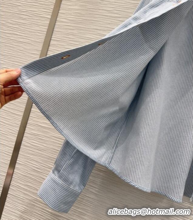 Traditional Discount Miu Miu Cotton Striped Shirt MM031101 Blue 2026