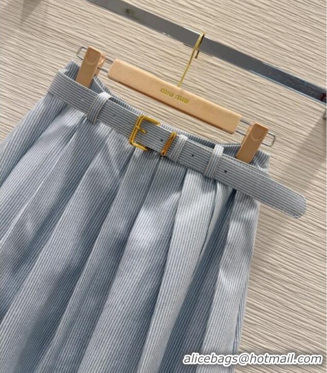 Best Product Miu Miu Cotton Striped Skirt MM031101 Blue 2026