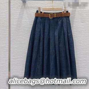 New Design Miu Miu Denim Striped Skirt MM031101 Blue 2026