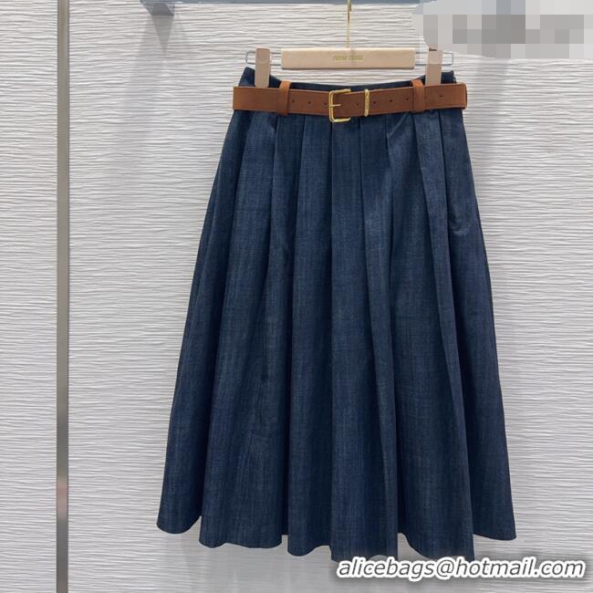New Design Miu Miu Denim Striped Skirt MM031101 Blue 2026