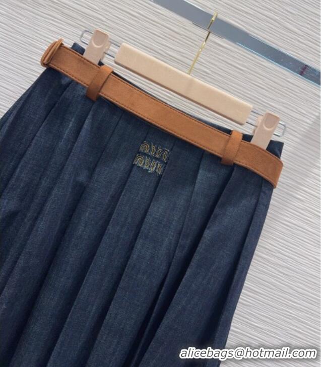 New Design Miu Miu Denim Striped Skirt MM031101 Blue 2026