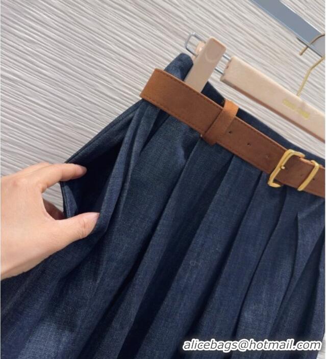 New Design Miu Miu Denim Striped Skirt MM031101 Blue 2026
