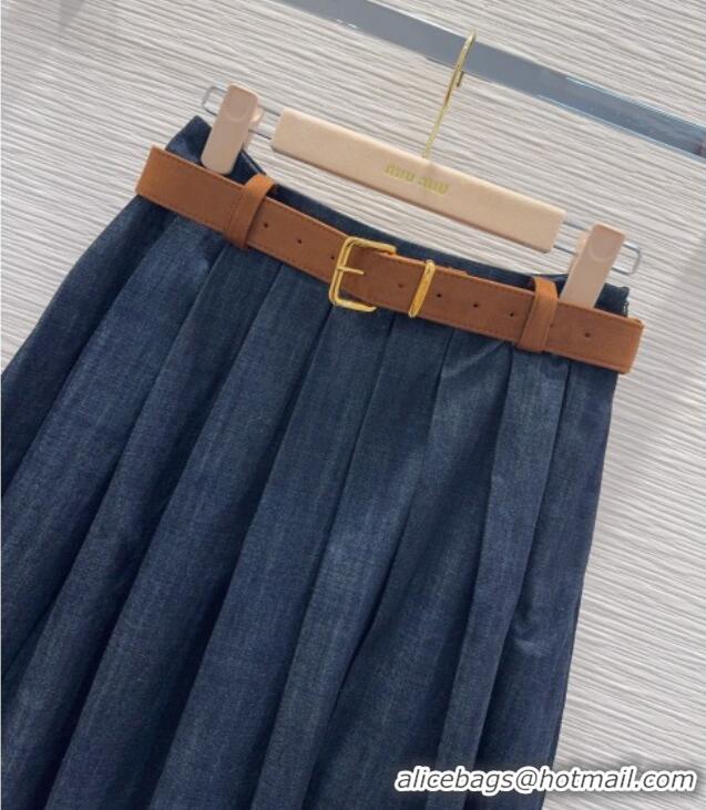 New Design Miu Miu Denim Striped Skirt MM031101 Blue 2026