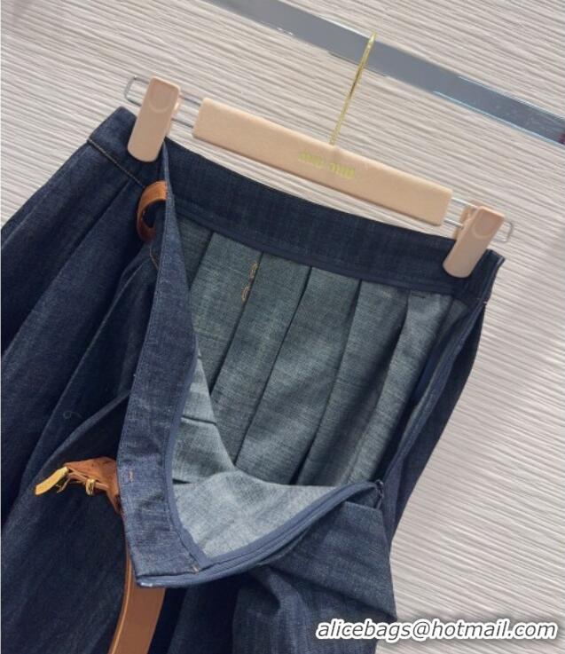 New Design Miu Miu Denim Striped Skirt MM031101 Blue 2026