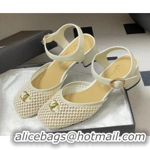 Best Price Chanel Mesh & Lambskin Leather Heel Sandals 4.5cm CH030612 White 2026