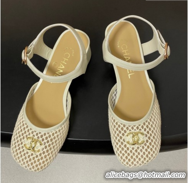 Best Price Chanel Mesh & Lambskin Leather Heel Sandals 4.5cm CH030612 White 2026