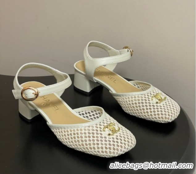 Best Price Chanel Mesh & Lambskin Leather Heel Sandals 4.5cm CH030612 White 2026