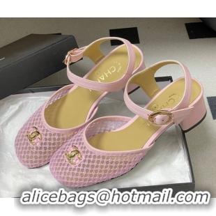 Best Product Chanel Mesh & Lambskin Leather Heel Sandals 4.5cm CH030612 Pink 2026