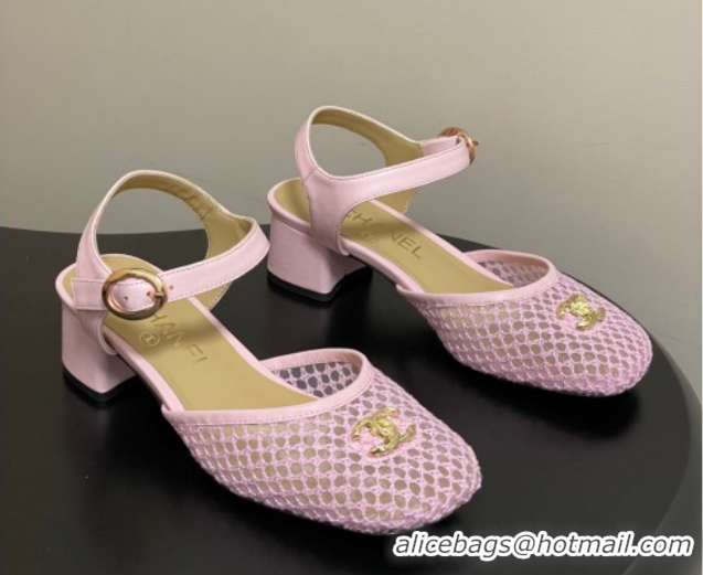 Best Product Chanel Mesh & Lambskin Leather Heel Sandals 4.5cm CH030612 Pink 2026
