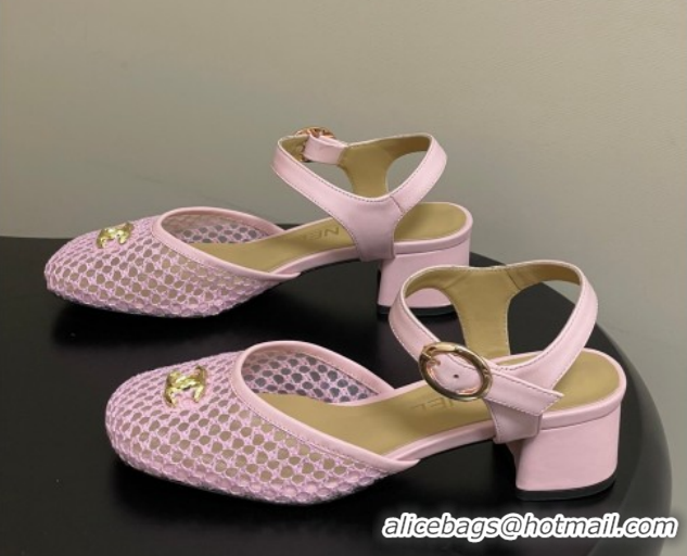 Best Product Chanel Mesh & Lambskin Leather Heel Sandals 4.5cm CH030612 Pink 2026