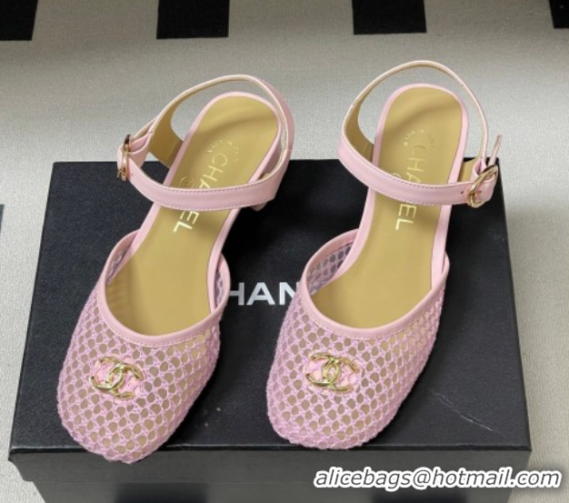 Best Product Chanel Mesh & Lambskin Leather Heel Sandals 4.5cm CH030612 Pink 2026