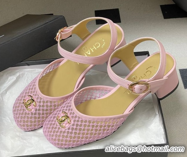 Best Product Chanel Mesh & Lambskin Leather Heel Sandals 4.5cm CH030612 Pink 2026