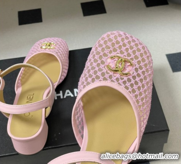 Best Product Chanel Mesh & Lambskin Leather Heel Sandals 4.5cm CH030612 Pink 2026