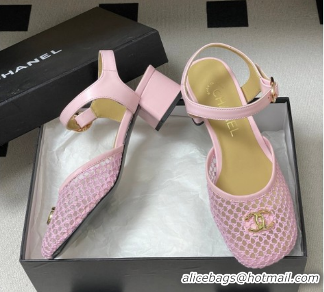 Best Product Chanel Mesh & Lambskin Leather Heel Sandals 4.5cm CH030612 Pink 2026