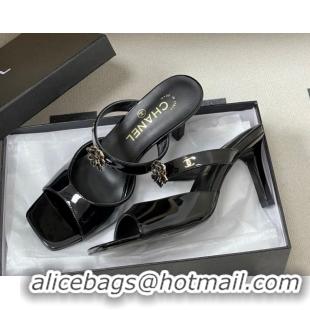 Top Design Chanel Patent Calfskin Leather Heel Slides Sandal 7.5cm with Camellia CH030613 Black 2026