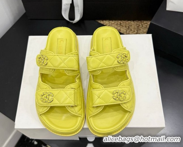 Trendy Design Chanel Lambskin Leather Strap Flat Slides Sandal with Chain CC CH030614 Yellow 2 2026