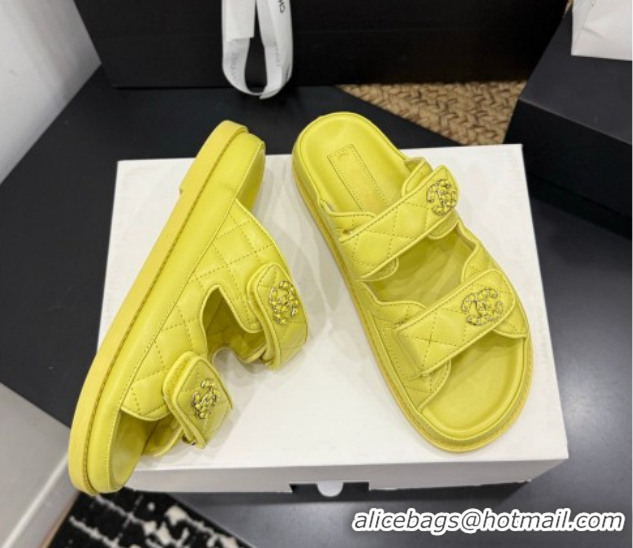 Trendy Design Chanel Lambskin Leather Strap Flat Slides Sandal with Chain CC CH030614 Yellow 2 2026