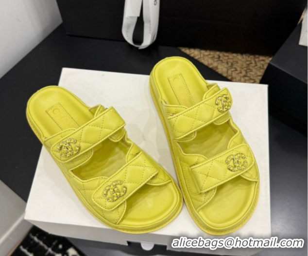 Trendy Design Chanel Lambskin Leather Strap Flat Slides Sandal with Chain CC CH030614 Yellow 2 2026