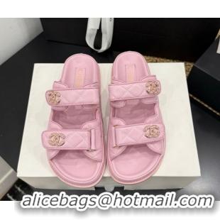 Hot Style Chanel Lambskin Leather Strap Flat Slides Sandal with Chain CC CH030614 Light Pink 2026