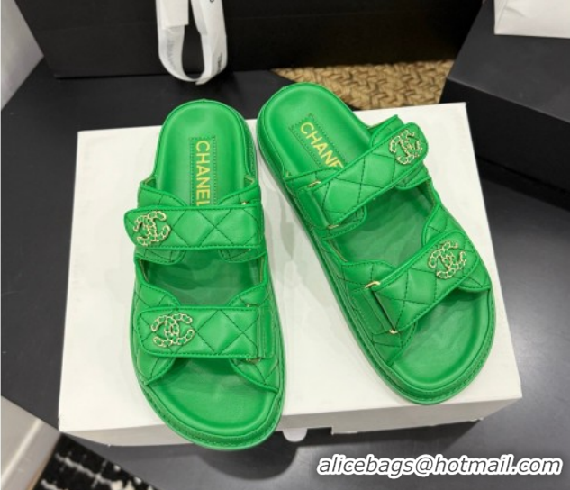 Fashion Chanel Lambskin Leather Strap Flat Slides Sandal with Chain CC CH030614 Green 2026