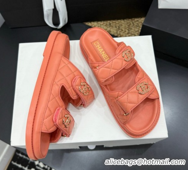Grade Style Chanel Lambskin Leather Strap Flat Slides Sandal with Chain CC CH030614 Orange 2026