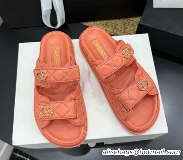 Grade Style Chanel Lambskin Leather Strap Flat Slides Sandal with Chain CC CH030614 Orange 2026
