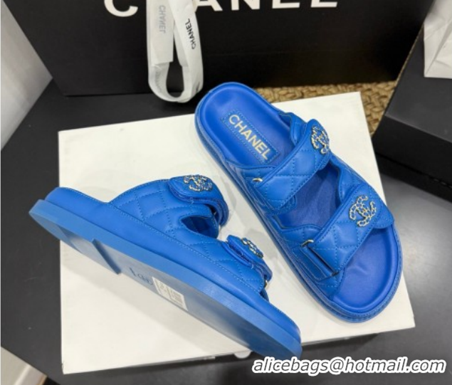 Stylish Chanel Lambskin Leather Strap Flat Slides Sandal with Chain CC CH030614 Sky Blue 2026