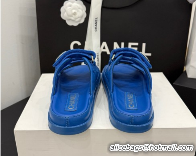 Stylish Chanel Lambskin Leather Strap Flat Slides Sandal with Chain CC CH030614 Sky Blue 2026