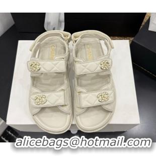 Durable Chanel Lambskin Leather Strap Flat Slides Sandal with Chain CC CH030614 Ivory 2026