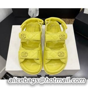 Cheap Price Chanel Lambskin Leather Strap Flat Slides Sandal with Chain CC CH030614 Yellow 2026